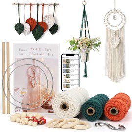 UHAPEER Macrame Kits for Adults Beginners with Instructions, DIY Macrame Plant Hanger Kit and Macrame Supplies, with 3 mm 656 ft Macrame Cord Cotton, Macrame Meads, Wooden Rings, Dream Catcher Rings