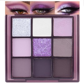 SUAKE Purple Eyeshadow Palette for Eye Makeup,High Pigmented Silver White Tan Grape Brown Color Light Violet Eye Shadow Primers, Matte Shimmer Powder Palet de sombras de ojos