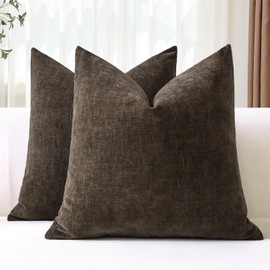 JOTOM Set of 2 Cushion Covers 60x60 cm Soft Chenille Brown Decorative Throw Pillow Covers 24x24 Inch Square Cushion Case Solid Pillowcases for Couch Sofa Living Room Bed Home Decor (Brown)
