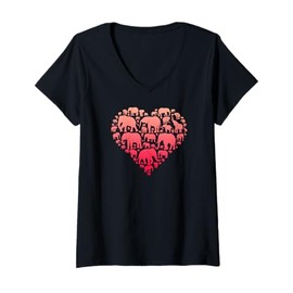 Womens Colorful Cute Hearts Shape Silhouette Lover- Animal Elephant V-Neck T-Shirt