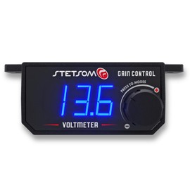 Stetsom 4in1 - Universal Bass Knob with Voltmeter, Gain Control + On/Off Switch + High to RCA Input Converter, Blue LED Display, One Touch On/Off Display, Continuous Touch On/Off Amplifier
