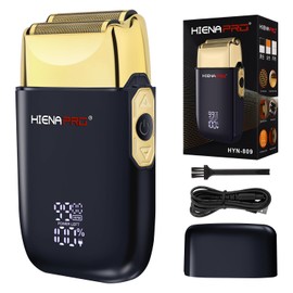 HIENA PRO Foil Shaver for Men Barber, Double Electric Foil Trimmer, Professional Electric Razor, Close Shaver, Cordless Rechargeable with USB, Detachable Design, LED Display, Black Gold