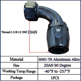HKAUTOPART -20AN 90 Degree Hose End Fitting Oil Fuel Water Reusable Swivel 20 AN Black