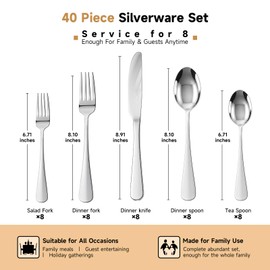 Silverware Set for 8, 40 Piece Stainless Steel Flatware Cutlery Set