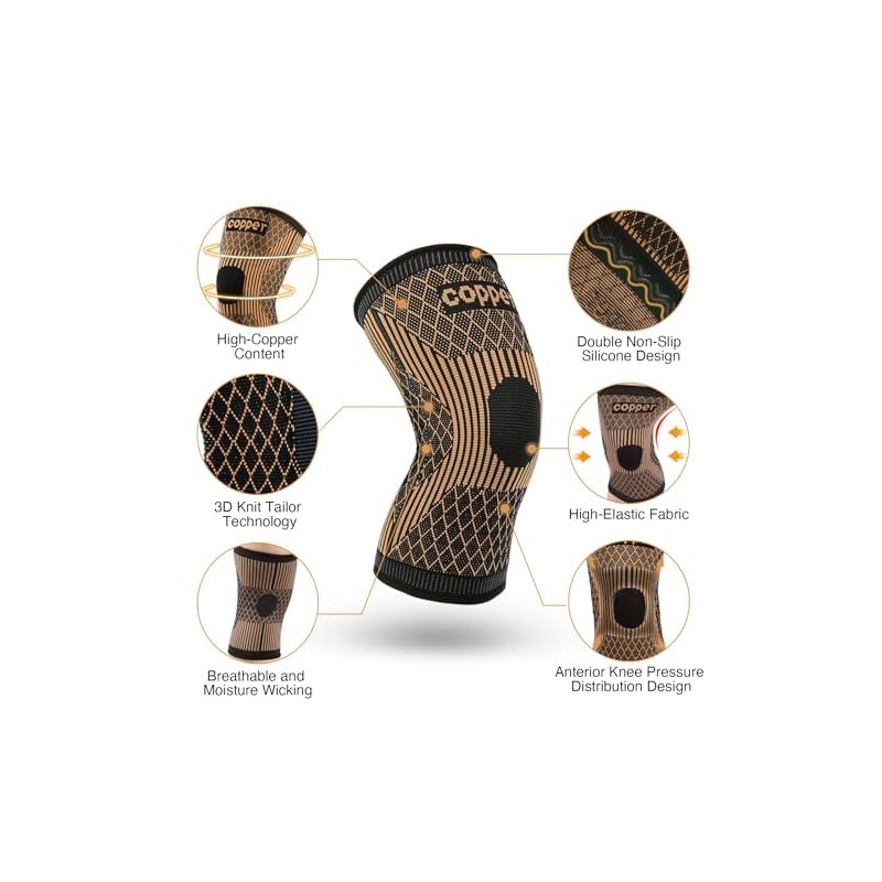 Copper Knee Braces for Women and Men - 2 Pack