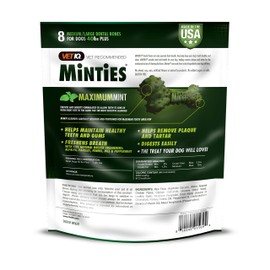 VetIQ Minties Dog Dental Bone Treats, Dental Chews for Dogs, (Perfect for Medium / Large Dogs over 40 lbs), 8 treats