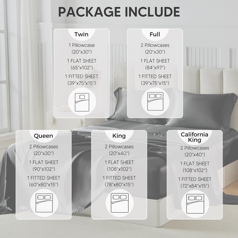 Tokokimo Satin Sheets Full Size 4 PC - 16" Deep