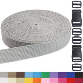 ZHFMLY 1 Inch Webbing Straps - 20 Yards Gray Heavy Duty Polypropylene Strapping for Backpack, Climbing, Outdoor & Indoor Crafting, DIY Bags, Lawn Chair Replacement, and Seat Belts
