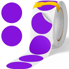 Aokeea Color Labels, Round 2.0 inches (50 mm), Pack of 500 Round Stickers, 1 Magic Tie, Large Capacity, Roll, Stickers, Circular Stickers, Label Stickers, Art Glossy Labels, Murasaki