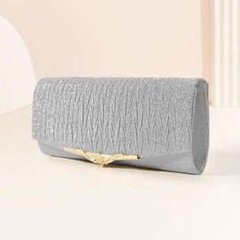 TOFBS Clutch Women's Elegant Chains Evening Bag Crossbody Capes Small Handbag Bridal Bag for Wedding Party Banquet Holidays, silver