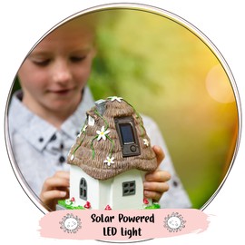 WILD PIXY Fairy Garden House - Glow in The Dark Fairy Cottage with Opening Door and Solar LED Light, Beautiful Miniature Garden Decoration for Indoor or Outdoor Fairy Gardens - 7.1" Fairy House