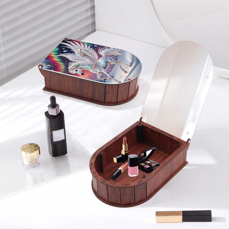 antor DIY Diamond Art Storage Box with Mirror, Crystal Diamond