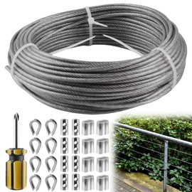 Wire Rope 3 mm, 20 m Steel Cable, Stainless Steel Rope PVC Steel Cable Coated Kit, 304 Stainless Steel Rope with Aluminium Sleeves, Steel Cable with Eyelets, Wire Rope Thimbles for Strings Hanging,