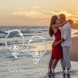 POPLYKE 925 Sterling Silver Animal Hoop Earrings for Girls Cow Cat Dog Frog Fox Axolotl Earrings for Women Jewellery Gifts, Sterling Silver, No Gemstone