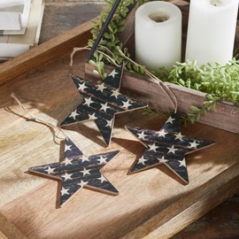 VHC Brands Patriotic My Country Stars On MDF Star Ornament 5.25x5x0.125 Set of 3, Fourth of July Decorations, Americana Ornament, Independence Day Decor
