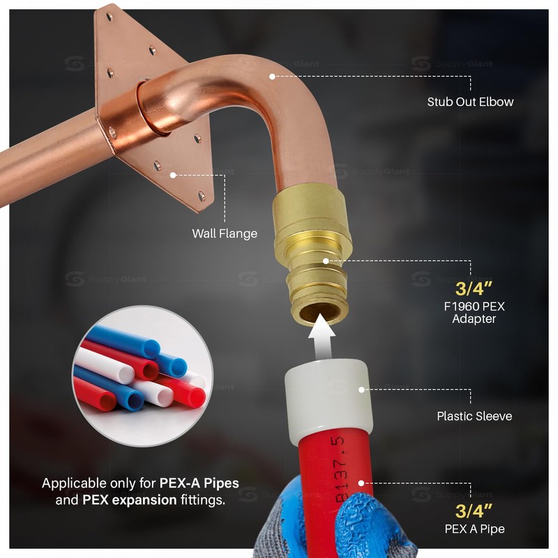 Pex-A Expansion Copper Stub Out Elbow with Flange 3/4" x
