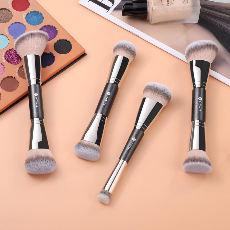 TEOYALL Dual-Ended Foundation Contour Brush, Flat Top and Angled Synthetic