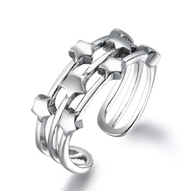 SNORSO Fashion 3 Layers Stars Band Ring Eternity Promise Engagement Adjustable Sterling Silver Finger Rings for Women