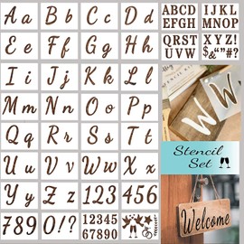 Letter Stencils for Painting on Wood - Alphabet Stencils with Reusable Calligraphy Font Upper and Lowercase Letters for Kid Painting, for Wood, Wall, Fabric, Signage, or More.