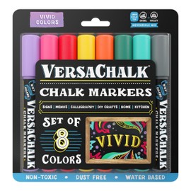 VersaChalk Chalkboard Chalk Markers - Colored Vivid Liquid Chalk Pens - Wet Erase Dustless Chalk Ink Paint Marker for Blackboard, Dry Erase White Board and non-porous surfaces