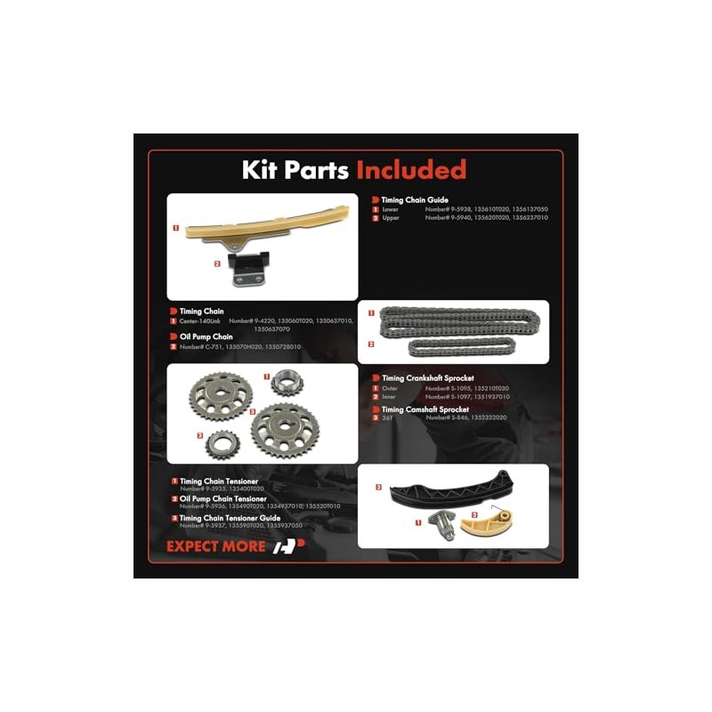 A-Premium Kit de 11 Cadenas Distribución c/Piñón, Tensor y Guía