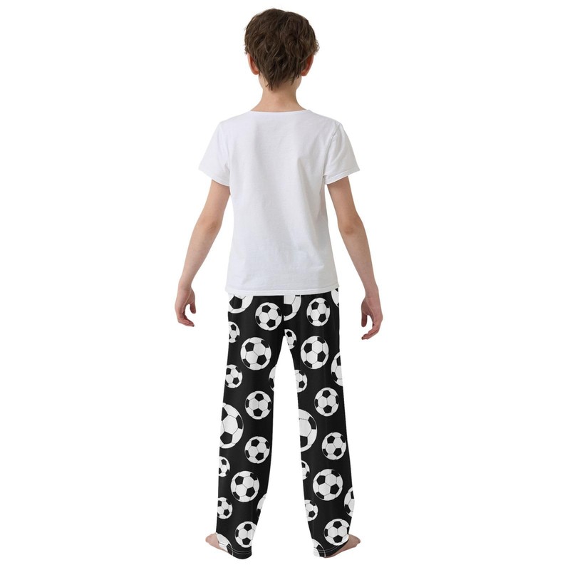 Boys Pajama Pants Traditional Black White Soccer Ball Elastic Waist