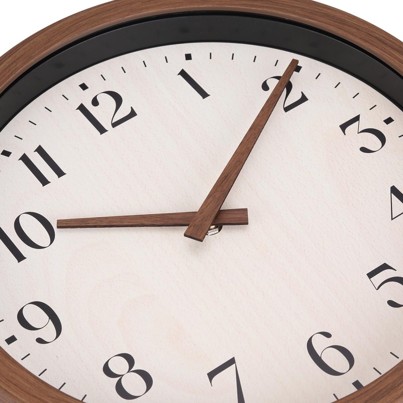 Topkey 12 Inch Round Silent Wall Clock with Wooden Hour