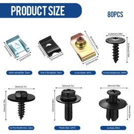 80 Stück Karosserieschrauben Set, Universal Blechmutter Schraube Mutter Clip Kit Metall U Typ Befestigungsclips Auto Body Undertray Fender Schrauben für Befestigen Reparieren Autoteil