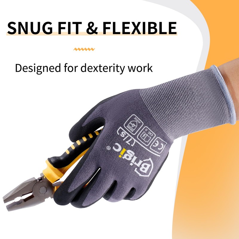 Brigic Safety Work Gloves Micro Foam Nitrile Coated, High-density Nylon