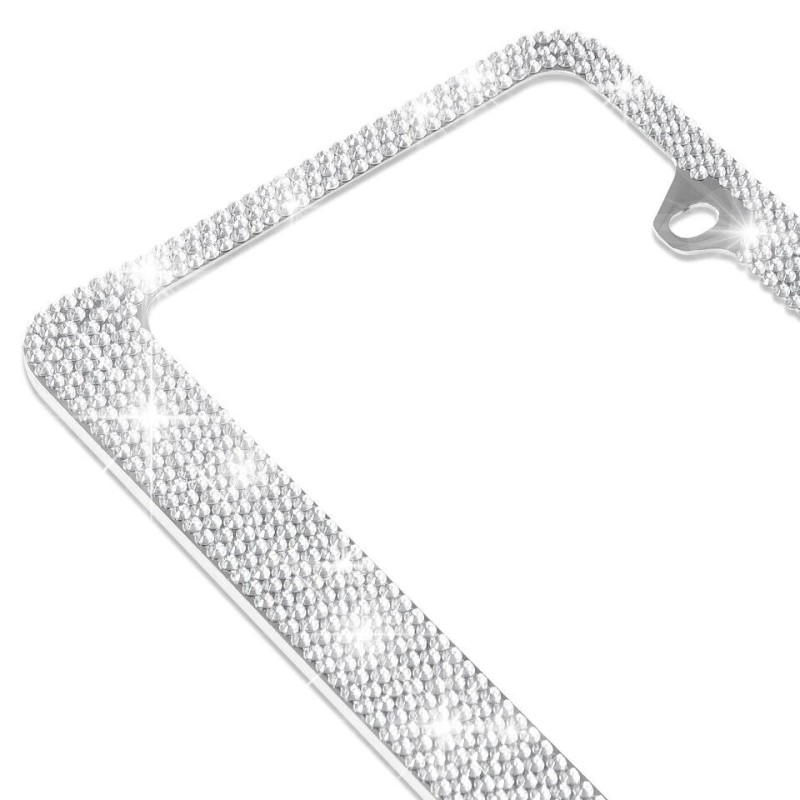 BLVD Rust Proof Metal Silver Crystal Bling License Plate Frame