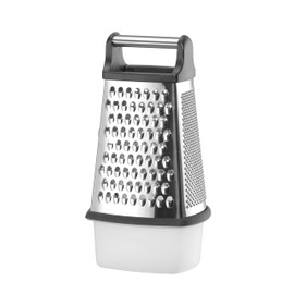 HENDI Square Grater, 4-Sided, with Container, Non-Slip Base, Fine, Medium, Coarse and Slices, Ergonomic Handle, Vegetable Grater, Vegetable Slicer, Kitchen Grater, 158 x 130 x (H) 310 mm, Stainless