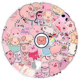 50 Packs Pigs Stickers Water Bottles Laptop Phone Computer Guitar Skateboard Hydroflasks Pink Pig Vinyl Sticker Waterproof Aesthetic Trendy Decals for Kids Teens Girls Adults