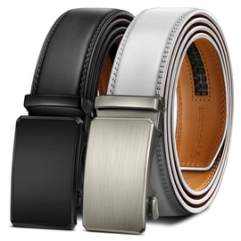 BULLIANT Men Belt 2Pack Ratchet Belt Adjustable For Gift Men Dress Jeans Casual Pants 1 3/8-Cut For Fit(Black/White,48"-56" Waist Adjustable)