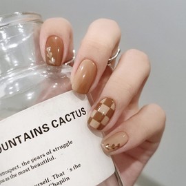 24 Nail Pieces, Natural Lemon Yellow Gingham Check Nails, For Coming of Age of Arts, Receptions, Parties, After-parties, Wedding Nails