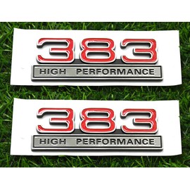 2pcs 383 6.2L High Performance Engine Emblems Badge 3D Decals Stickers Cars Trucks (Chrome Red)