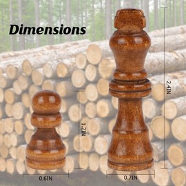 Juegoal 2 Pack Wooden Chess Pieces Only, 32 Pieces Each Wood Chessmen Pieces, 2.4 Inch King Figures Chess Game Pawns Figurine Pieces, Replacement of Missing Piece, Includes Storage Bag