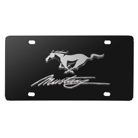 iPick Image for Ford Mustang Pony and Script 3D Logo Black Stainless Steel License Plate
