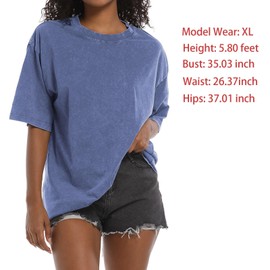 Tuislay Oversized Tshirt Shirts for Women Vintage Acid Wash T Shirt Cotton Casual Baggy Boyfriend Teens Basic Grunge Tees Top (Blue,XL,X-Large)