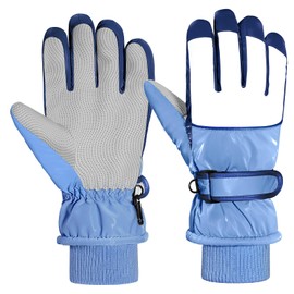 MoKo Kids Winter Snow Gloves, Waterproof Ski Gloves with Elastic Cuffs, Windproof Kids Ski Gloves, Thermal Kids Snow Gloves for Children Aged 6-15, Skiing, Snowboarding, Sledding, Cycling, Blue, M