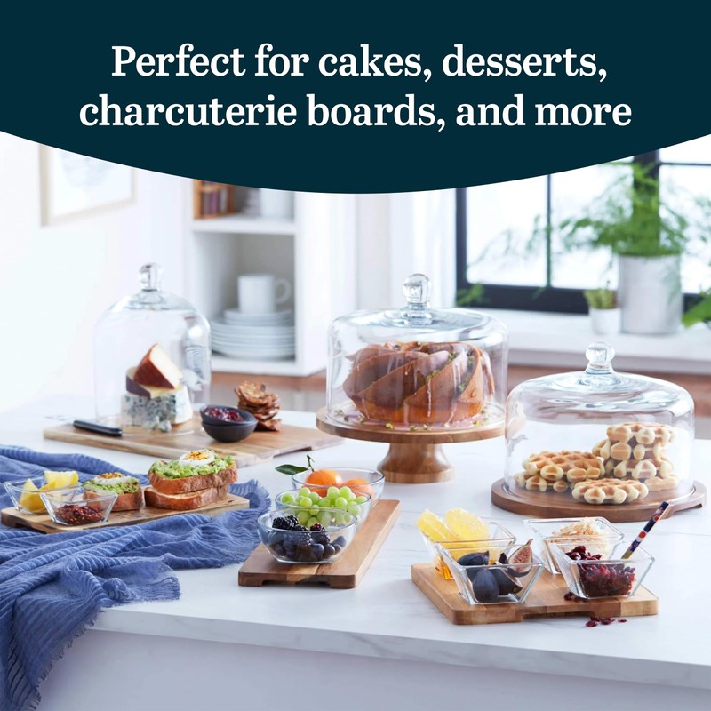 Libbey Acacia Wood Cake Stand with Lid, Footed Cake Stand