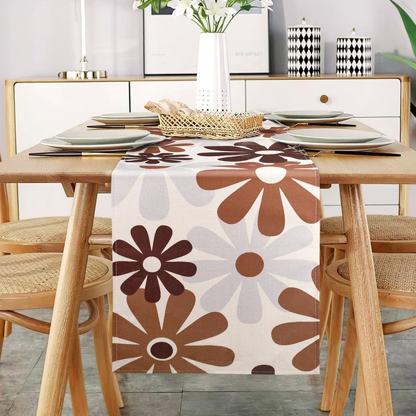 Table Runner Flowers Modern Brown Grey Table Runner Tablecloth Restaurant