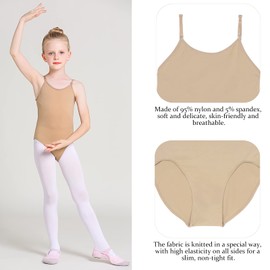 Monbessi Girls Ballet Dance Nude Camisole Leotard Daily Seamless Undergarment Dancewear with Adjustable Straps(S)