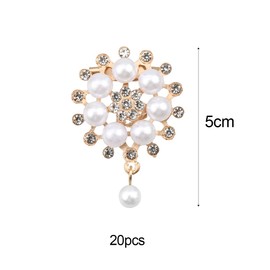 Jagowa 20 Pcs Rhinestone Pearl Embellishments Pearls Flower Fashion Advanced Round Brooches Accessories Decoration for Clothes Bags Gifts (Gold)