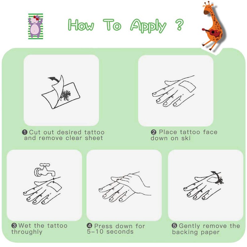 Children's Animal Tattoo Set, 255 Pieces, Colourful Temporary Tattoos