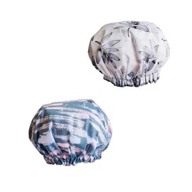 TOVINANNA 4pcs Double Layer Shower Hat for Women Hair Protective Bath Caps Leaf and Camouflage Patterns for Makeup Facial Care and Shower Use