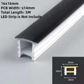 KSDLMPA 16.5Ft/5M Spotless Silicone LED Channel System with Flange, Wear Free Recessed Flexible Tube Black Cover for 14mm LED Strip Light Wall Ceiling Decor (16x16mm, LED Strip not Included)