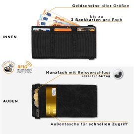 GUGGIARI® Credit Card Holder with Elastic Band, Pockets for Coins and Banknotes - 4 Flap Wallet for Men - Compact and Thin with Coin Pocket, black, Stylish