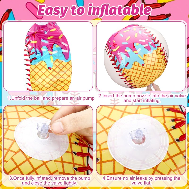 Civaner 6 Pcs Ice Cream Drip Baseball Themed Beach Ball