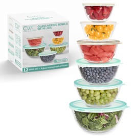 COOK WITH COLOR 12 Pc Glass Mixing Bowl Set with Lids – Borosilicate Glass Nesting Bowls for Cooking, Baking and Meal Prep, Mint