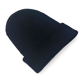 Beanie Hat Mens Ladies Womens Unisex Slouch Winter Woolly Turn Up Knitted (Navy Blue)